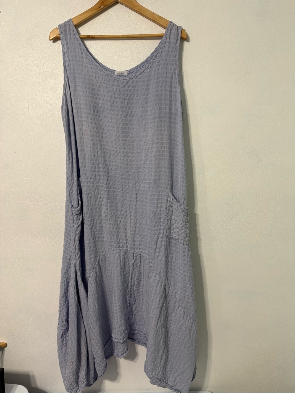 Women’s Asymmetrical Sleeveless Dress in Light Blue - Relaxed A-Line linen blend